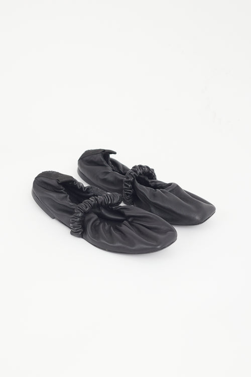 Ganni Black Scrunched Leather Ballet Flat