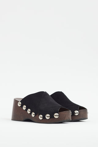 Ganni Black Suede Platform Studded Mule