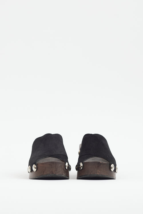 Ganni Black Suede Platform Studded Mule