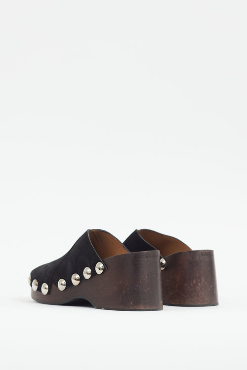 Ganni Black Suede Platform Studded Mule