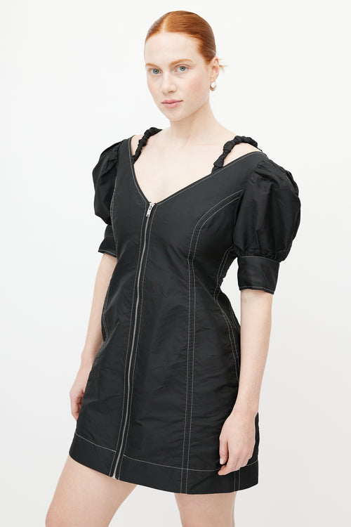 Ganni Black Nylon Contrast Stitch Dress