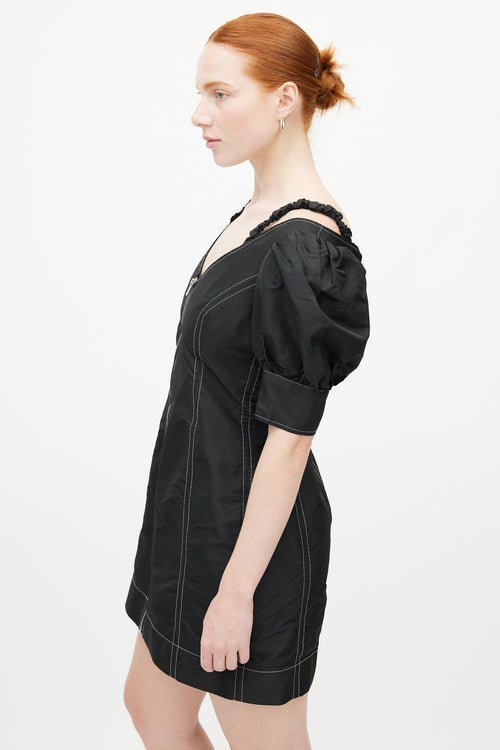 Ganni Black Nylon Contrast Stitch Dress