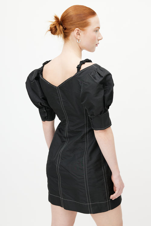 Ganni Black Nylon Contrast Stitch Dress