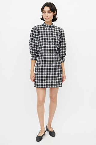 Ganni Black 
White Metallic Plaid Dress