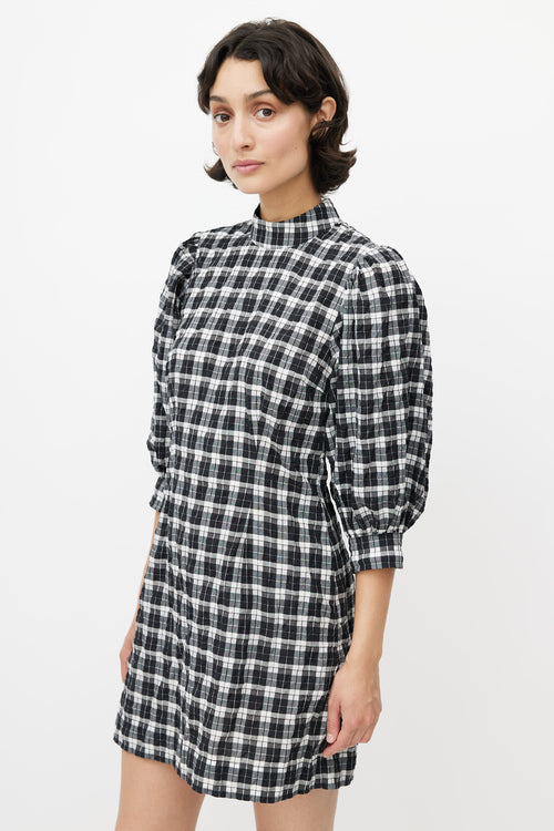 Ganni Black 
White Metallic Plaid Dress