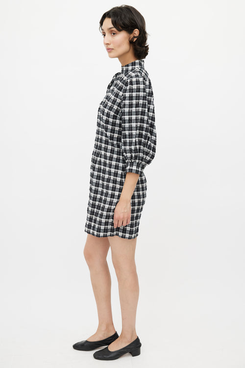 Ganni Black 
White Metallic Plaid Dress