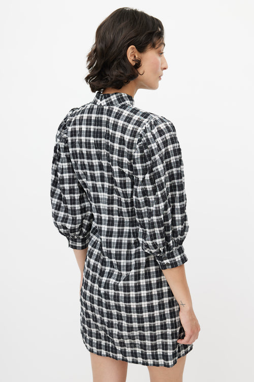 Ganni Black 
White Metallic Plaid Dress