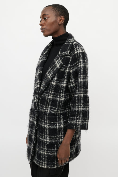 Ganni Black 
White Plaid Wool Coat