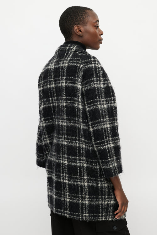 Ganni Black 
White Plaid Wool Coat