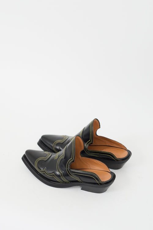 Ganni Black 
Yellow Western Mule