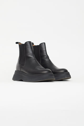 Ganni Black Leather Creepers Chelsea Ankle Boot