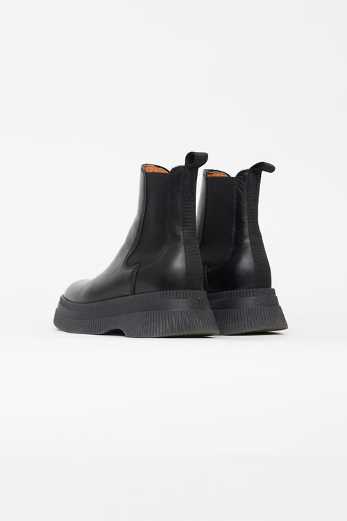 Ganni Black Leather Creepers Chelsea Ankle Boot