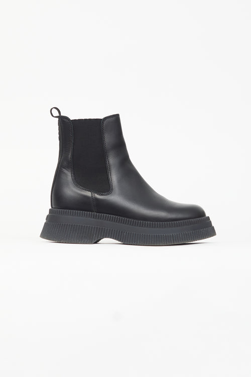 Ganni Black Leather Creeper Chelsea Boot