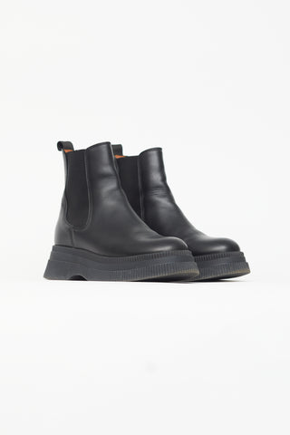 Ganni Black Leather Creeper Chelsea Boot