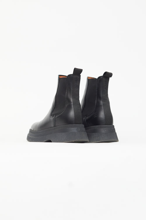 Ganni Black Leather Creeper Chelsea Boot