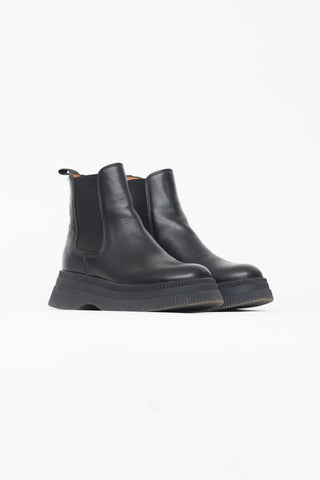 Ganni Black Leather Creeper Chelsea Boot