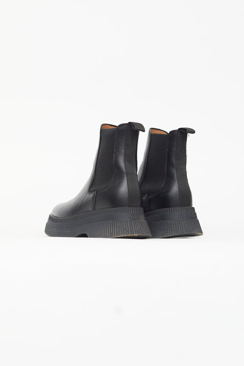 Ganni Black Leather Creeper Chelsea Boot