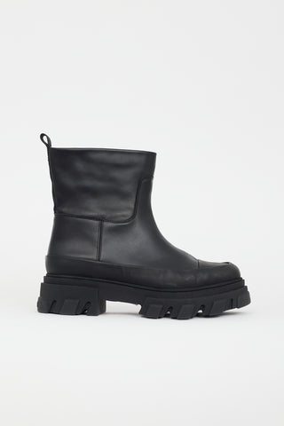 Ganni Black Leather Tubular Ankle Boot