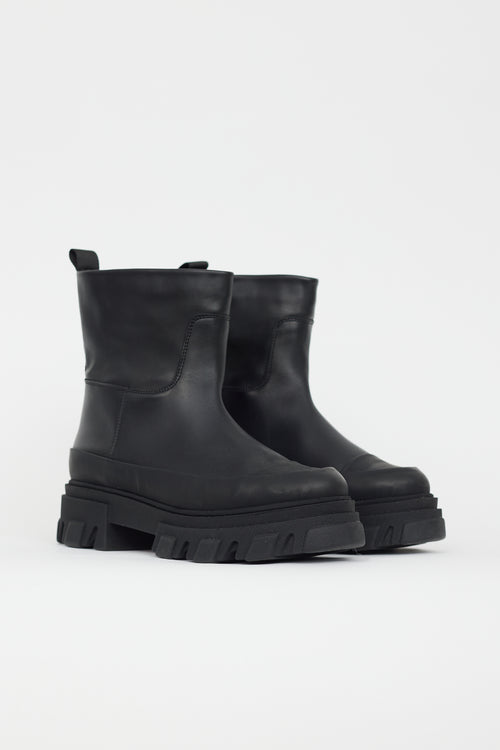 Ganni Black Leather Tubular Ankle Boot