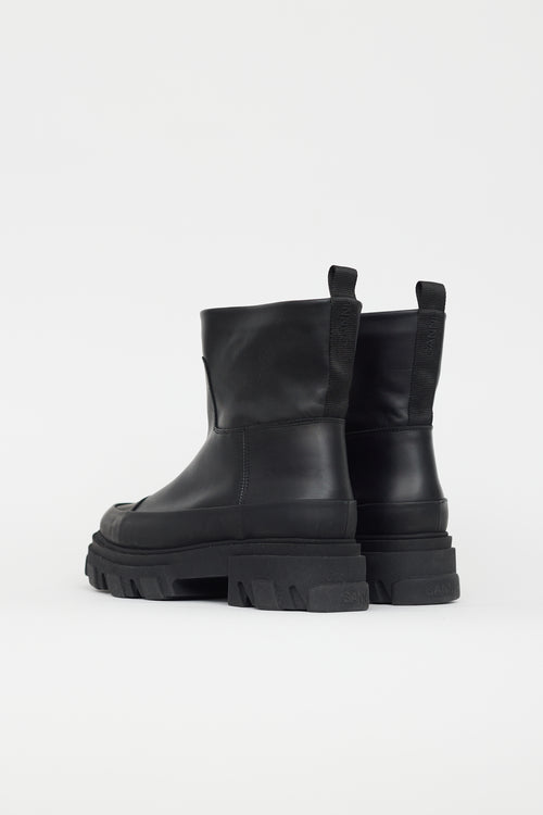 Ganni Black Leather Tubular Ankle Boot