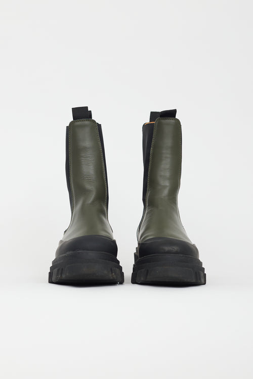 Ganni Black 
Green Leather Chelsea Boot