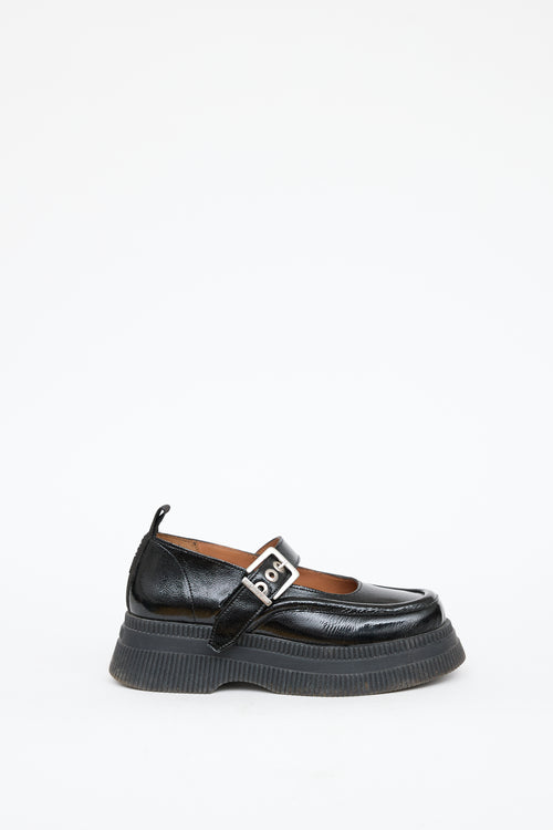 Ganni Black Patent Leather Mary Jane Loafer