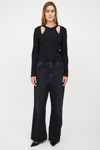 Ganni Black Ribbed Layered 
Tied Top