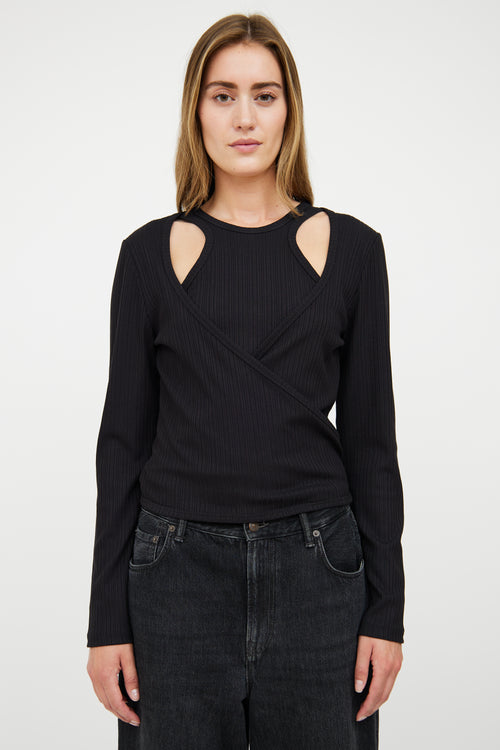 Ganni Black Ribbed Layered 
Tied Top