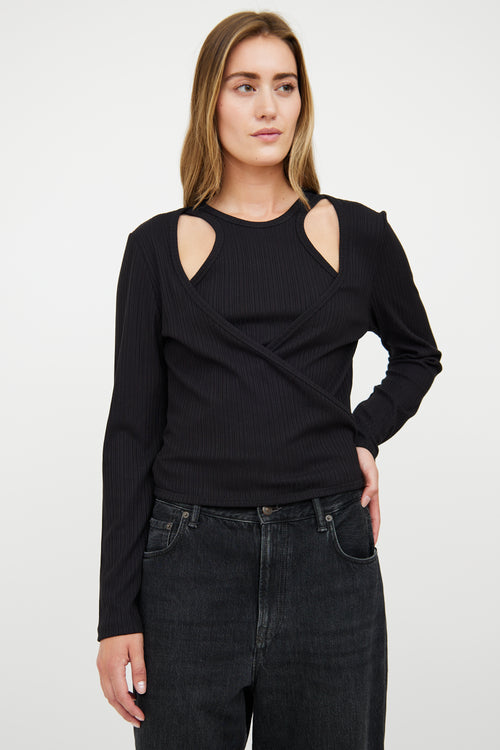 Ganni Black Ribbed Layered 
Tied Top