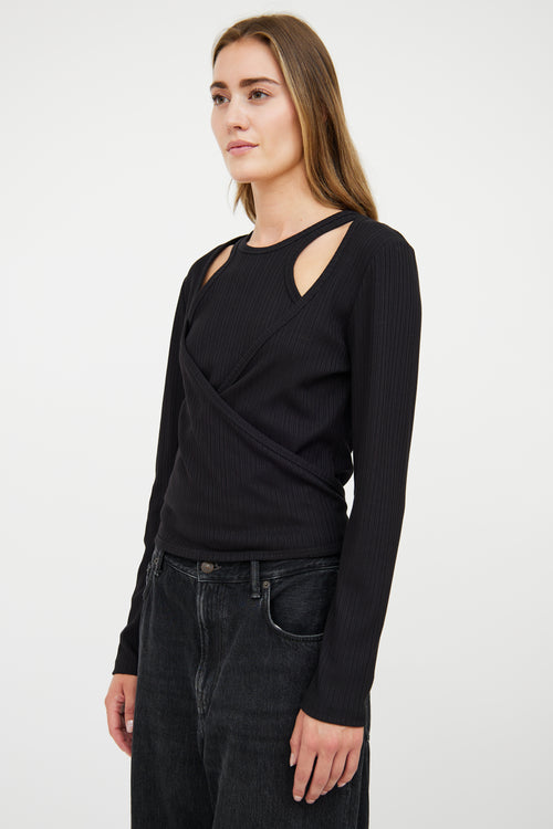 Ganni Black Ribbed Layered 
Tied Top