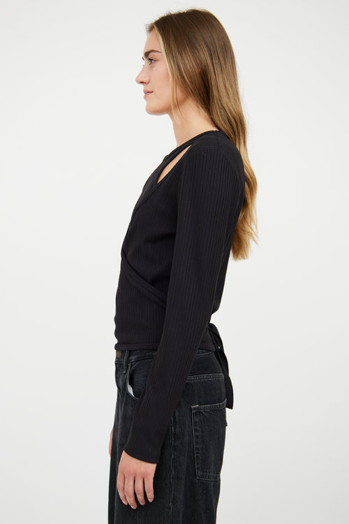 Ganni Black Ribbed Layered 
Tied Top