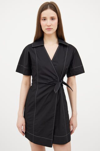 Ganni Black Contrast Stitch Wrap Dress