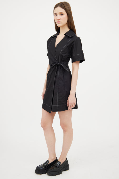 Ganni Black Contrast Stitch Wrap Dress