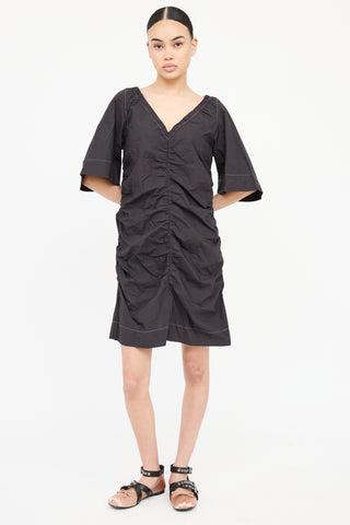 Ganni Contrast Stitch Ruched Dress