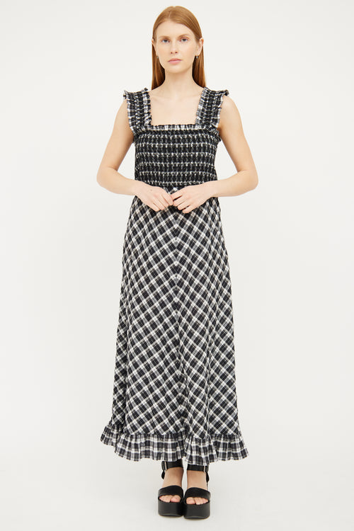 Ganni Black 
White Plaid Maxi Dress