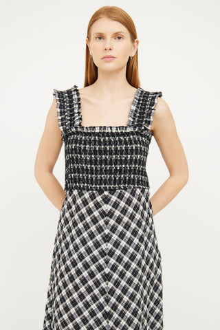 Ganni Black 
White Plaid Maxi Dress