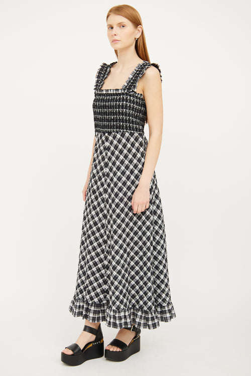 Ganni Black 
White Plaid Maxi Dress