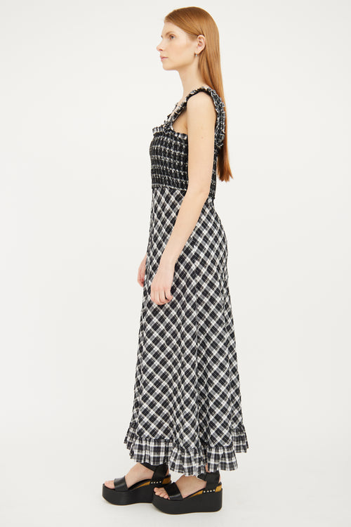 Ganni Black 
White Plaid Maxi Dress