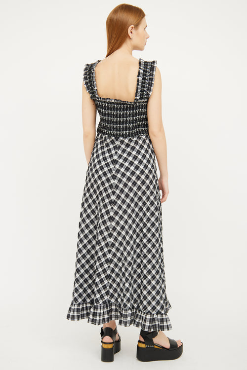 Ganni Black 
White Plaid Maxi Dress