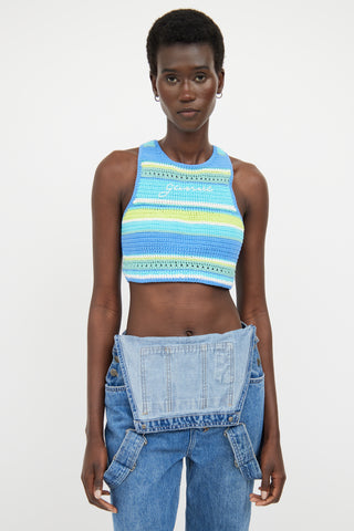 Ganni Blue 
Multicolour Striped Racerback Knit Top