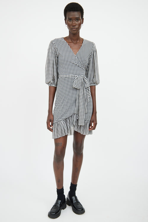 Ganni Grey 
White Gingham Wrap Dress