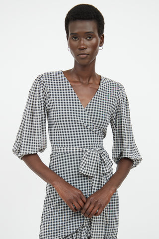 Ganni Grey 
White Gingham Wrap Dress