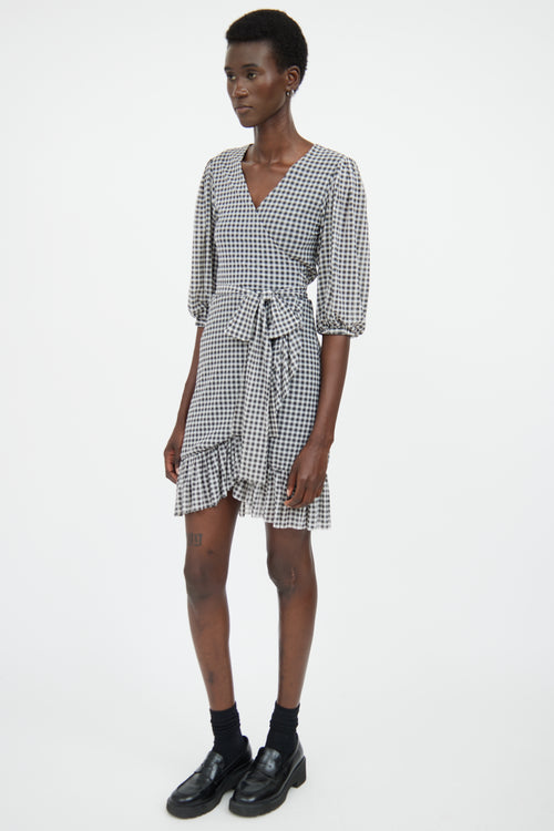 Ganni Grey 
White Gingham Wrap Dress