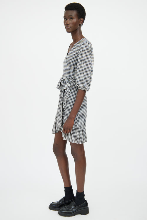 Ganni Grey 
White Gingham Wrap Dress