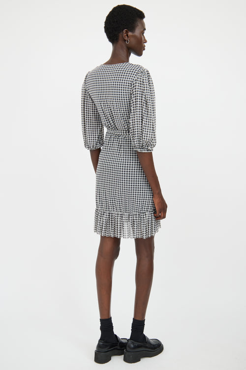 Ganni Grey 
White Gingham Wrap Dress