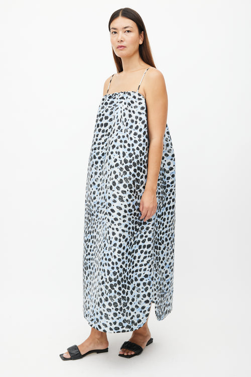 Ganni Blue 
Black Print Crispy Tent Dress