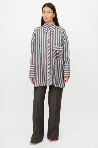 Ganni Blue 
Brown Stripe Oversized Shirt