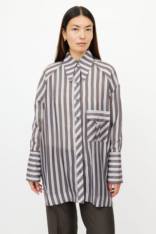 Ganni Blue 
Brown Stripe Oversized Shirt