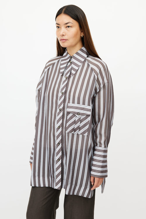 Ganni Blue 
Brown Stripe Oversized Shirt