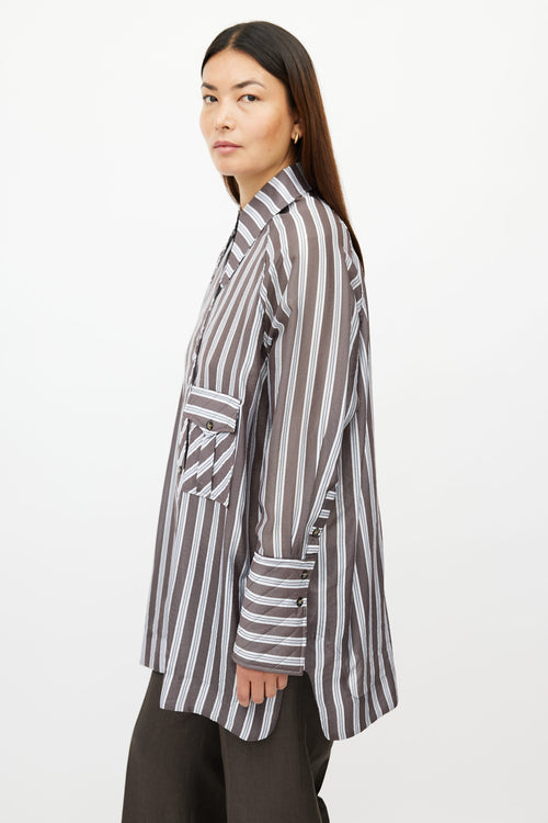 Ganni Blue 
Brown Stripe Oversized Shirt